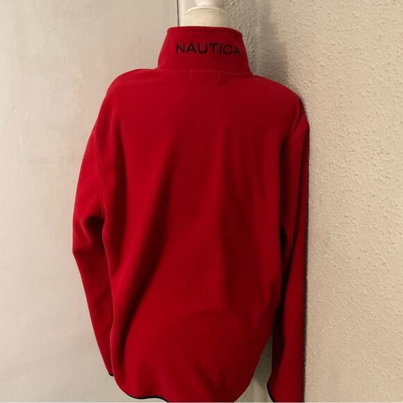 Nautica Red Logo Pull-Over Quarter Zip Sweater M Preppy Classic Sportswear Cozy - Picture 4 of 10